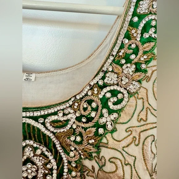 Indian Gold and Green embroidered Dress. Medium.